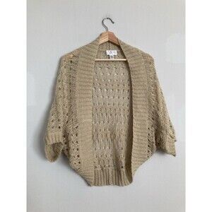 Vtg Ann Taylor Loft Sweater Cardigan Alpaca Mohair Open Knit M/L Petite Beige